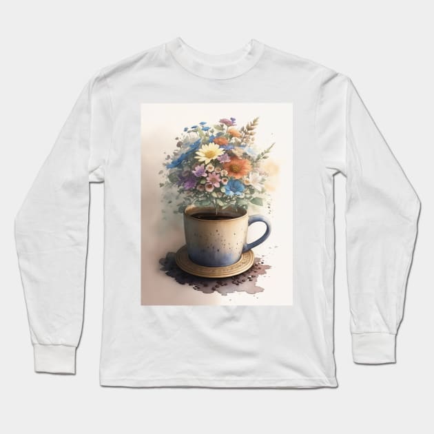 A cap of coffee full of flowers Long Sleeve T-Shirt by jzone_05